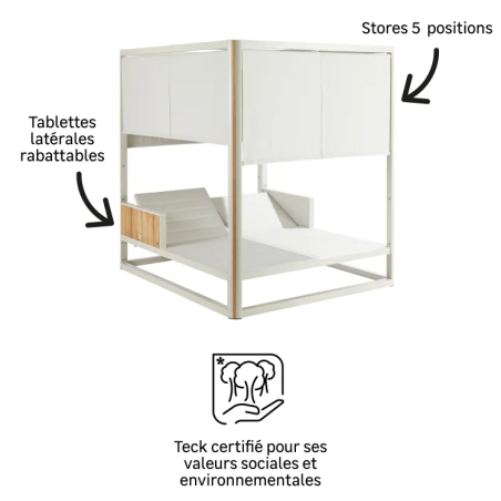 Bain de soleil double en aluminium et teck ELANI 2 places - NATERIAL