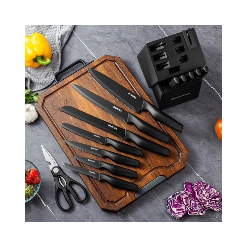 Ensemble de 12 couteaux de cuisine noir + accessoires - GA-016 - GOODA