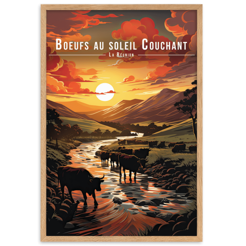 Troupeau de boeufs au soleil couchant  30 × 40 cm