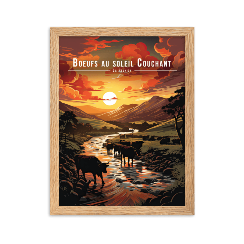 Troupeau de boeufs au soleil couchant  50 × 70 cm