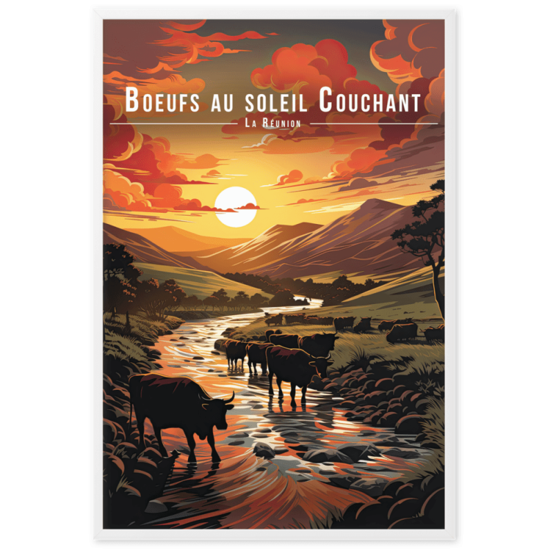 Troupeau de boeufs au soleil couchant  61 × 91 cm