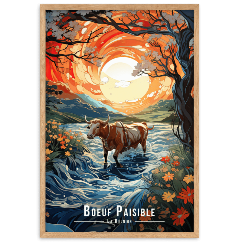 Boeuf dans la riviere  30 × 40 cm