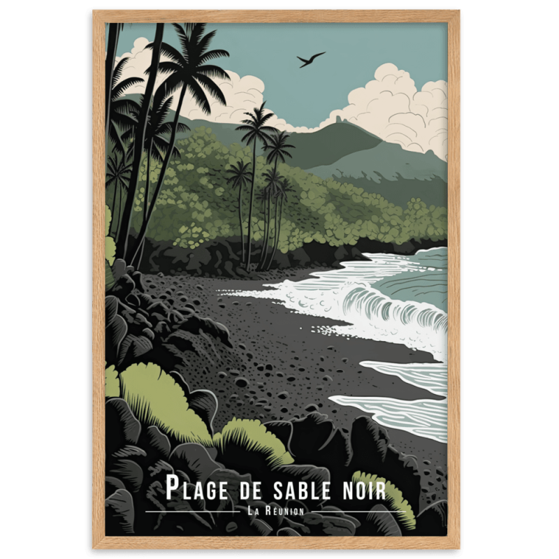 Plage de sable noir a la reunion  30 × 40 cm