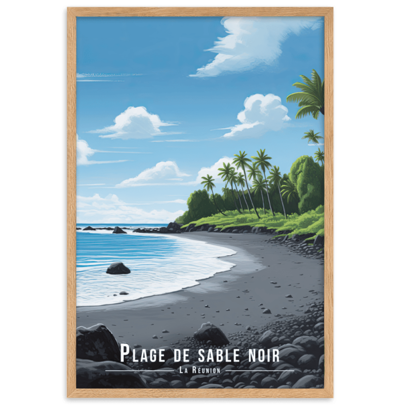 Plage de sable noir et rochers  30 × 40 cm