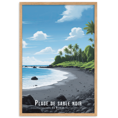 Plage de sable noir et rochers  30 × 40 cm