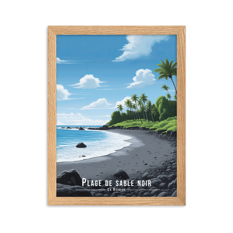 Plage de sable noir et rochers  50 × 70 cm