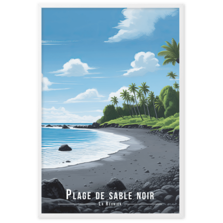 Plage de sable noir et rochers  61 × 91 cm