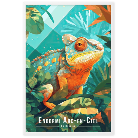 Cameleon arc en ciel sur sa branche  61 × 91 cm