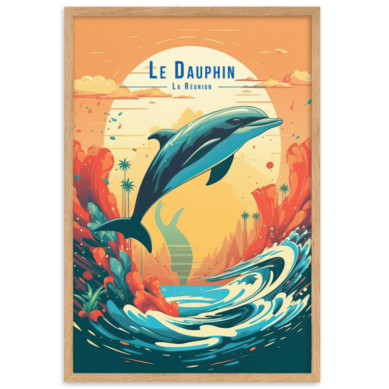Dauphin sautant au couche du soleil  30 × 40 cm