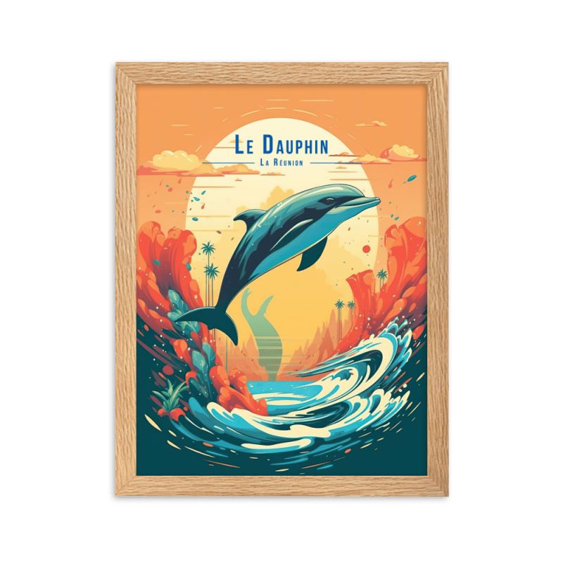Dauphin sautant au couche du soleil  50 × 70 cm