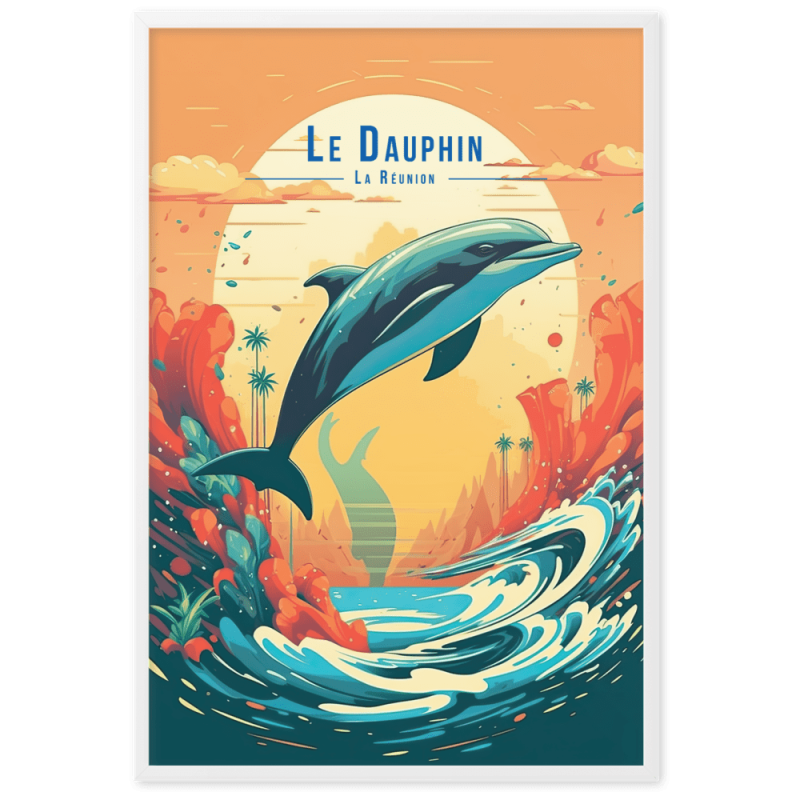 Dauphin sautant au couche du soleil  61 × 91 cm