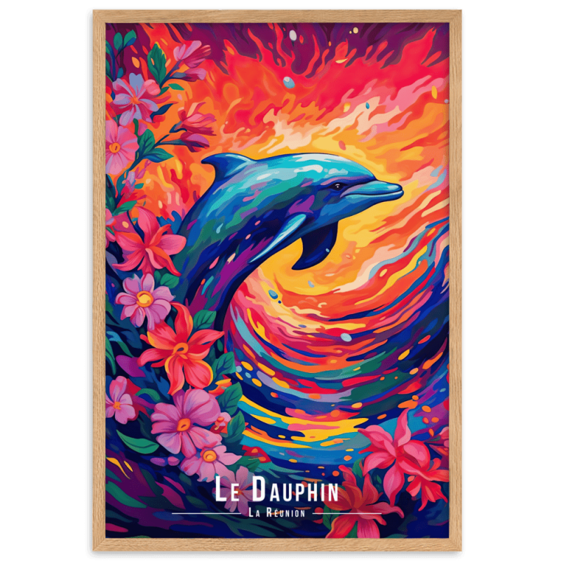 Dauphin sautant parmi les fleurs  30 × 40 cm