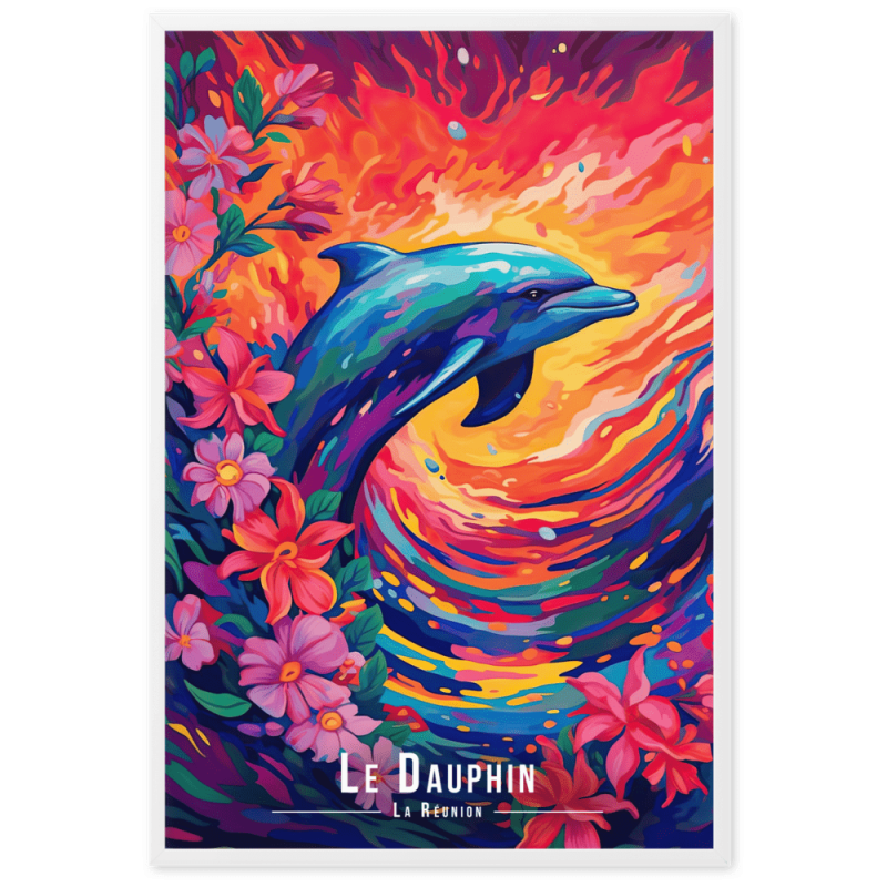 Dauphin sautant parmi les fleurs  61 × 91 cm