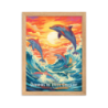 Dauphins et soleil couchant  50 × 70 cm