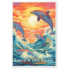 Dauphins et soleil couchant  61 × 91 cm
