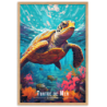 Tortue naviguant les recifs  30 × 40 cm
