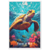 Tortue naviguant les recifs  61 × 91 cm