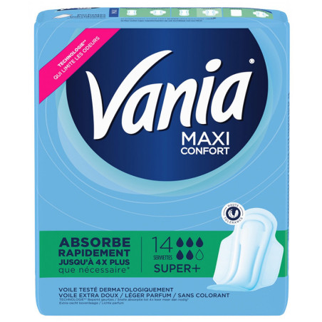 Serviettes hygiéniques Maxi Confort Super+ avec ailettes x14 - VANIA - VANSVSUP+14