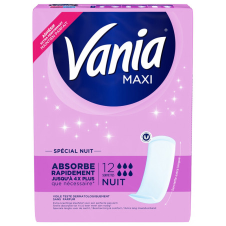 Serviettes hygiéniques Maxi Nuit x12 - VANIA - VANSVNUIT12