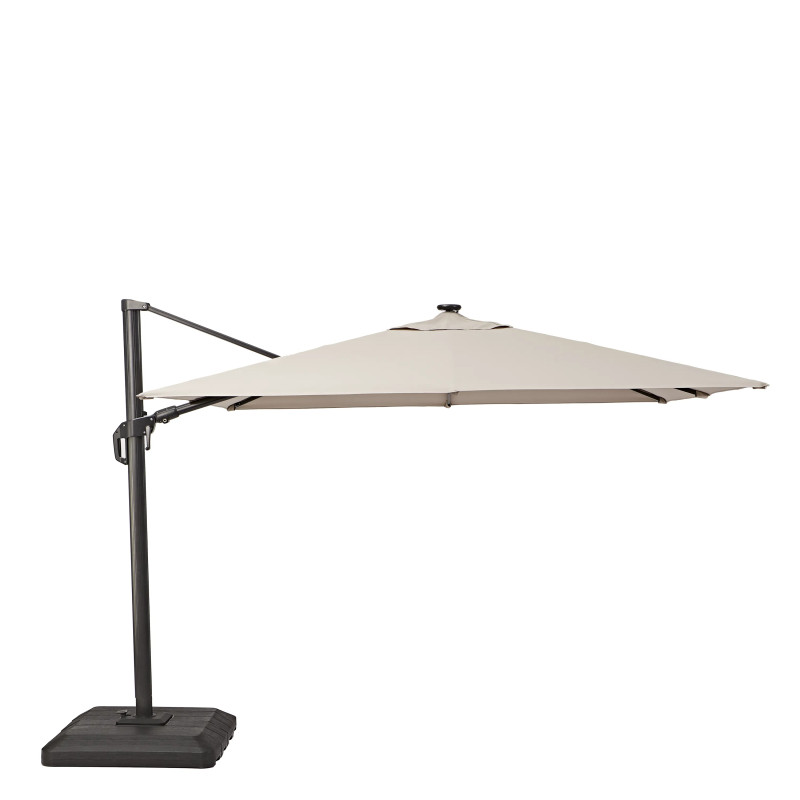 Parasol déporté LED+Pied Taupe Sonora II L.288 x l.288 cm