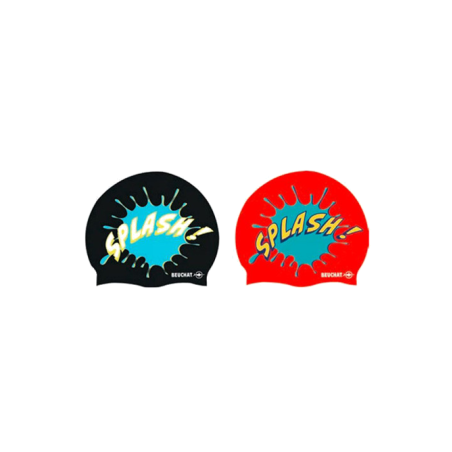 Bonnet de Natation Textile Enfant Splash Noir/Rouge - BEUCHAT - 209206