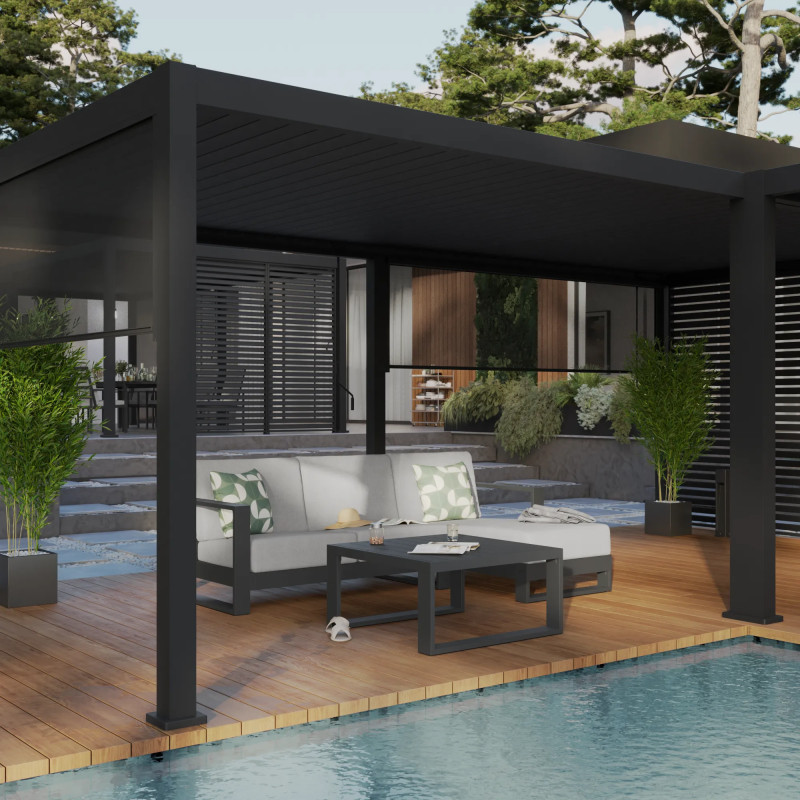Pergola bioclimatique MODUS en aluminium gris anthracite