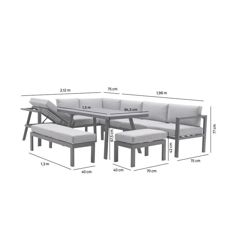 Salon d'angle en aluminium anthracite NAXOS II 10 personnes