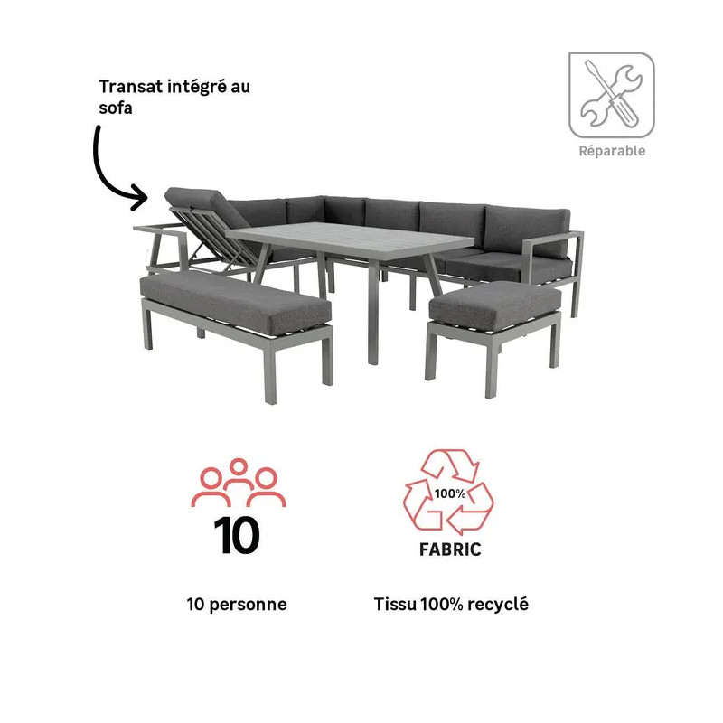 Salon d'angle en aluminium anthracite NAXOS II 10 personnes