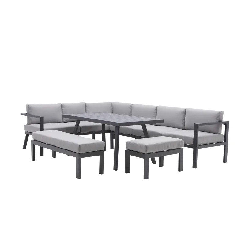 Salon d'angle en aluminium anthracite NAXOS II 10 personnes