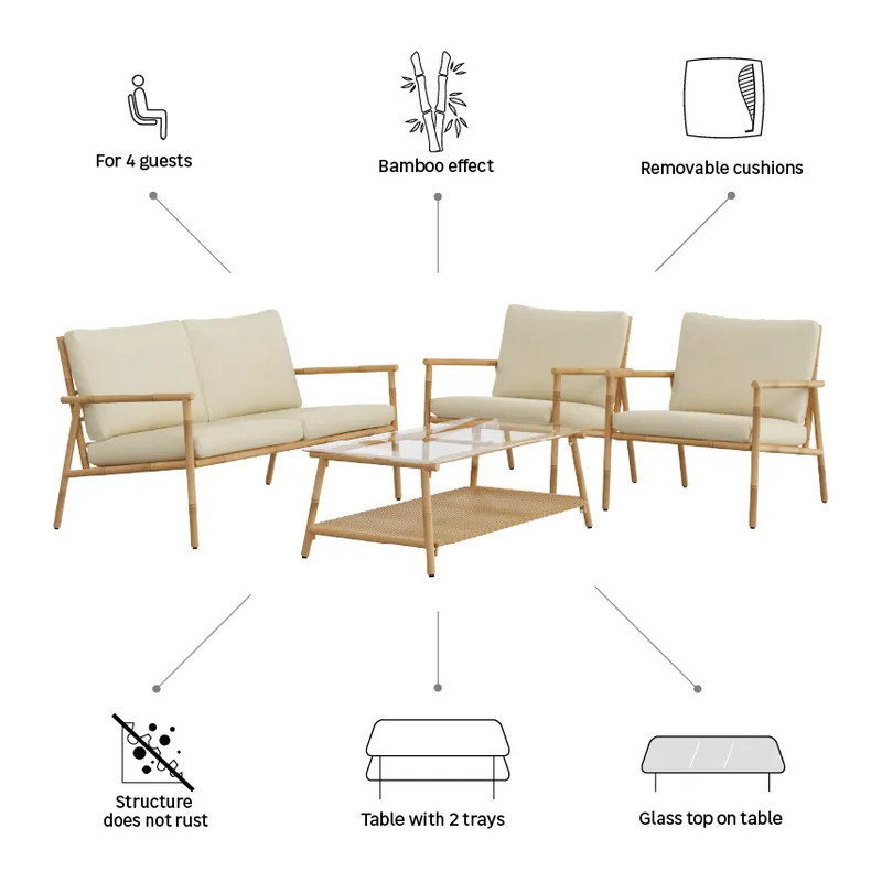 Salon de jardin - BAMBOO NATERIAL - Beige - 4 personnes