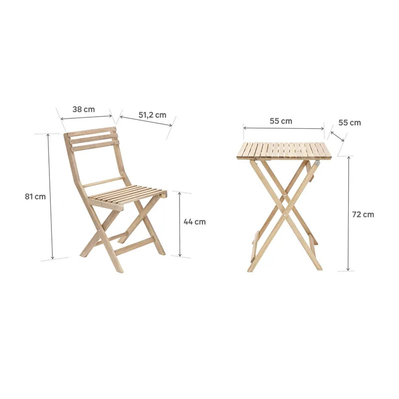 Set pour balcon table et 2 chaises en acacia SOLIS II