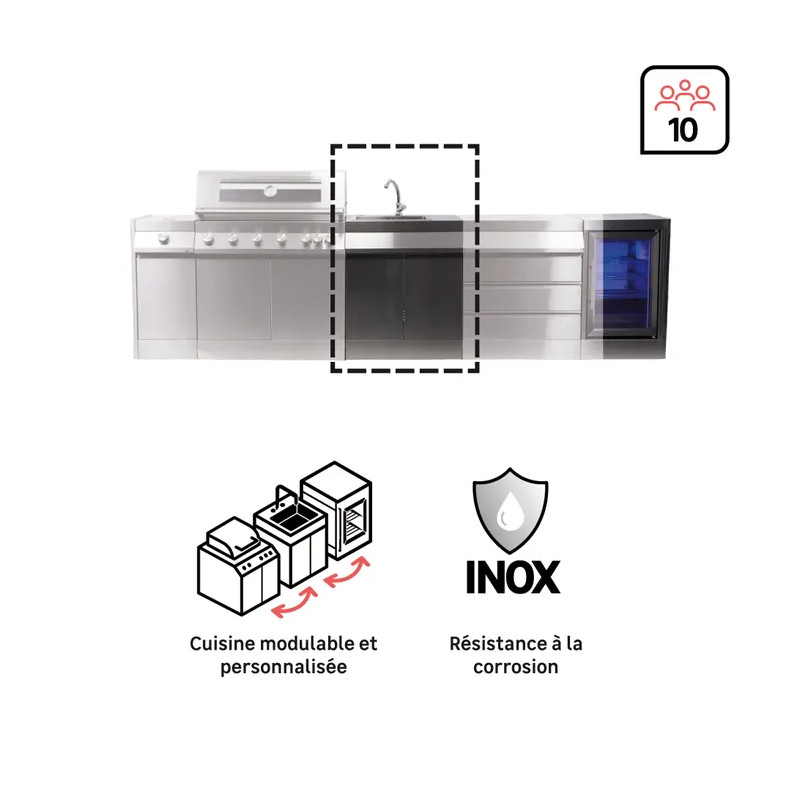 Meuble évier pour cuisine extérieure en acier inoxydable Ilo