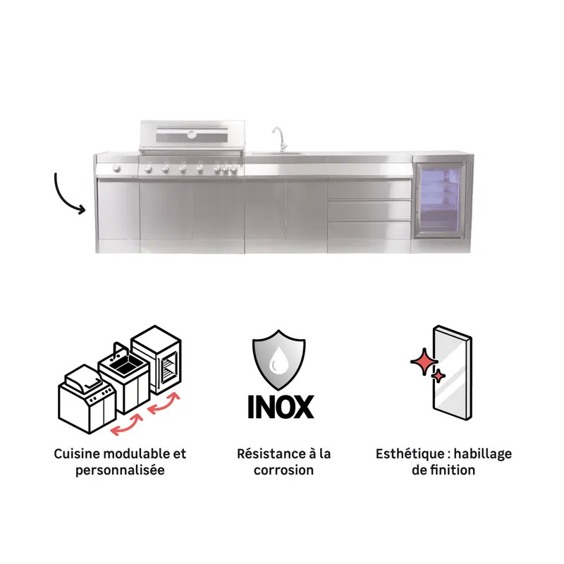 Meuble pour cuisine extérieure en acier inoxydable Ilo