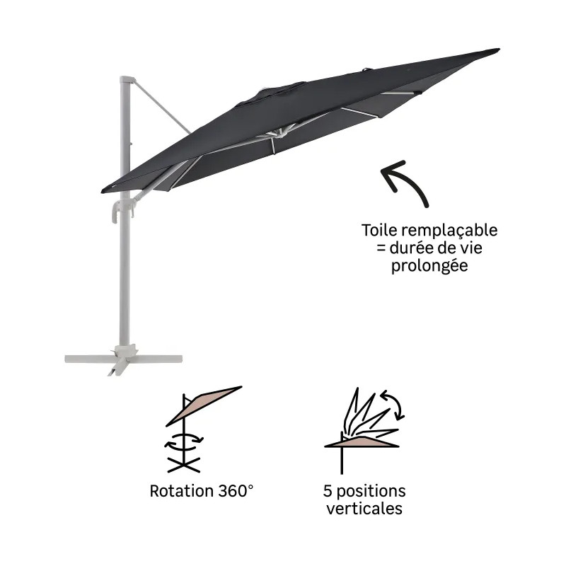 Parasol Aura gris rectangulaire