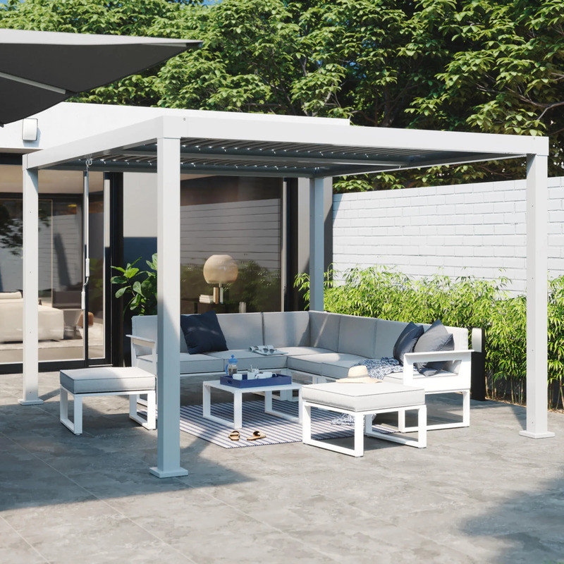 Pergola bioclimatique autoportante Clima aluminium blanc 9.69 m²