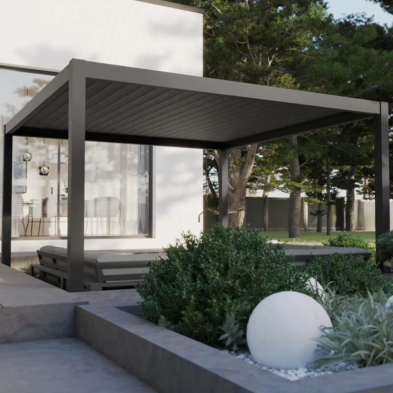 Pergola bioclimatique MODUS en aluminium anthracite 3.6 x 3.6 m