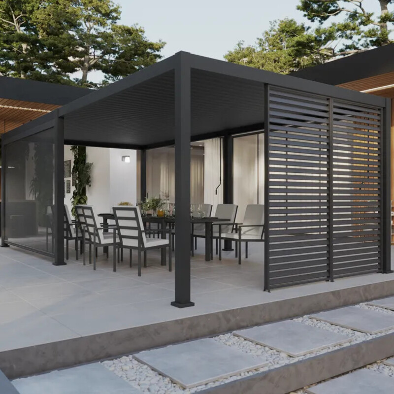 Extension pergola MODUS en aluminium gris foncé 12.96 m²
