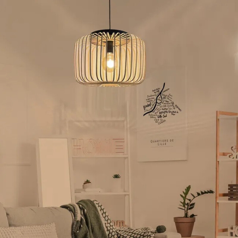 Suspension E27 Métal Pecan Ø38 cm Noir/Naturel