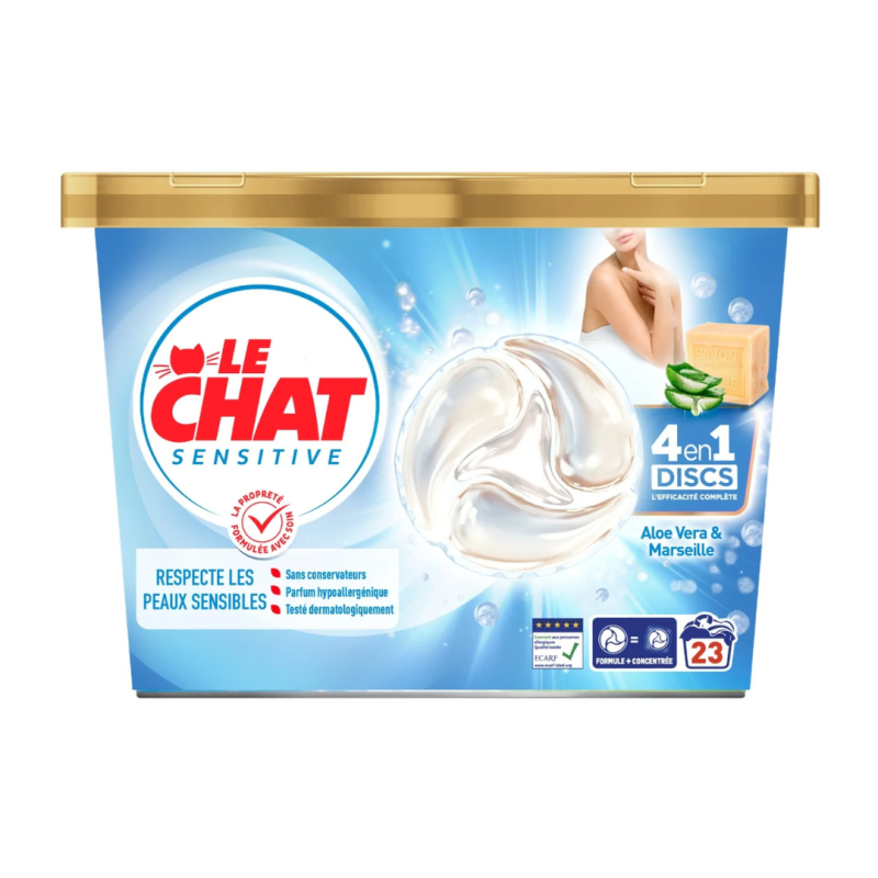Lessive capsule 4en1 sensitive aloe vera et savon de marseille x23 380G - LE CHAT - 36412