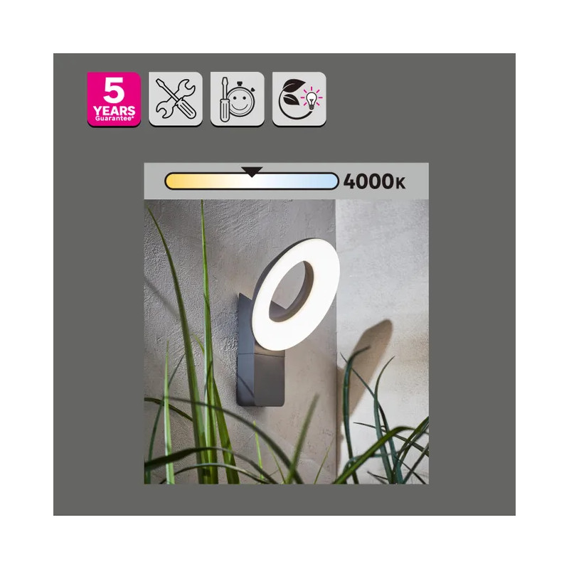 Applique LED aluminium polycarbonate QUITO Gris/Argent