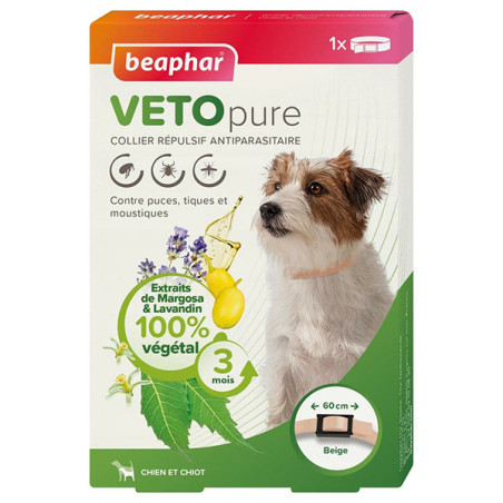 Collier répulsif Antiparasitaire pour chien VETOpure Beige - BEAPHAR - BACRB40