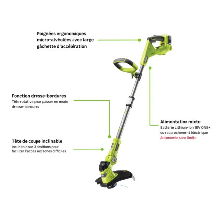 Coupe-Bordure hybride sans fil One+ 18V Vert/Noir
