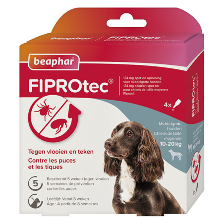 Pipettes antiparasitaires pour chien taille moyenne Fiprotec x4 - BEAPHAR - BF4MP920