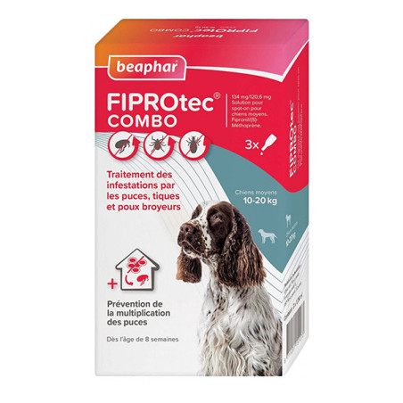 Pipettes pour chien Spot-on Fiprotec Combo Taille M x3 - BEAPHAR - BFCMP073