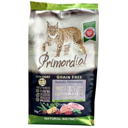 Croquettes pour chat Pelage & peau stérilisés Saumon et dinde 2kg - PRIMORDIAL - MPFNSD727