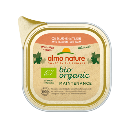 Barquette de pâtée Bio Organic pour chat au saumon 85g - ALMO NATURE - CBFABSH676