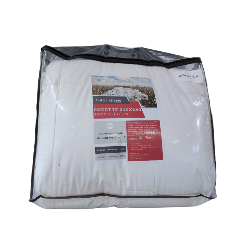 Couette de lit satin de coton 240x280cm Blanc - ISOPLAST - 25050013