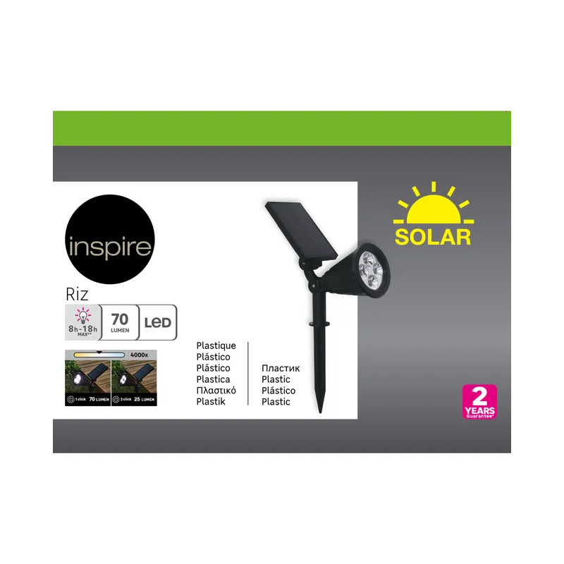 Spot à piquer solaire Riz 70 Lumen noir