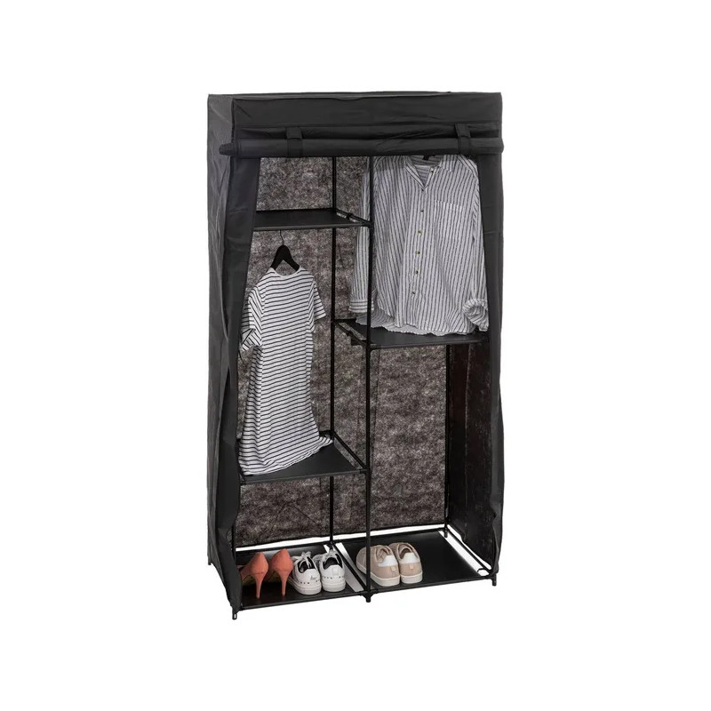Armoire Modulable 3 Penderies / 5 Étagères Noir
