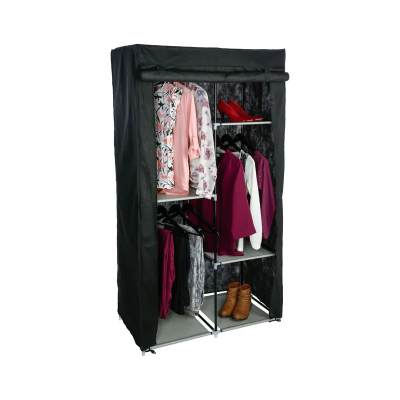 Armoire Modulable 3 Penderies / 5 Étagères Noir